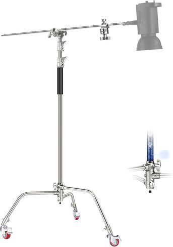 NEEWER Stainless Steel Heavy Duty C Stand with Swivel Casters, 43"-73"/110-186cm Photography Light Stand with 33"/83cm Boom Arm, 2 Grip Heads for Studio Monolight, Softbox, Reflector, SC186W | 43"-73"/110-186cm, Photography Light Stand, 33"/83cm Boom Arm, in Saudi Arabia