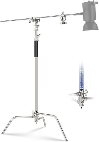 NEEWER Stainless Steel Heavy Duty C Stand with Swivel Casters, 43"-73"/110-186cm Photography Light Stand with 33"/83cm Boom Arm, 2 Grip Heads for Studio Monolight, Softbox, Reflector, SC186W | 43"-73"/110-186cm, Photography Light Stand, 33"/83cm Boom Arm, in Saudi Arabia