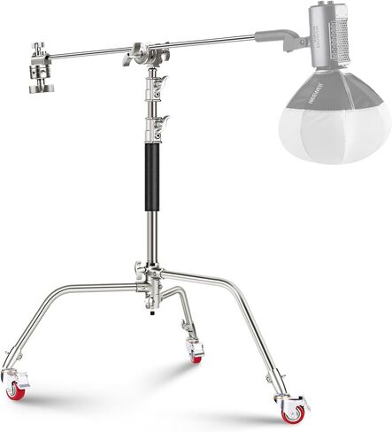 NEEWER Stainless Steel Heavy Duty C Stand with Swivel Casters, 43"-73"/110-186cm Photography Light Stand with 33"/83cm Boom Arm, 2 Grip Heads for Studio Monolight, Softbox, Reflector, SC186W | 43"-73"/110-186cm, Photography Light Stand, 33"/83cm Boom Arm, in Saudi Arabia