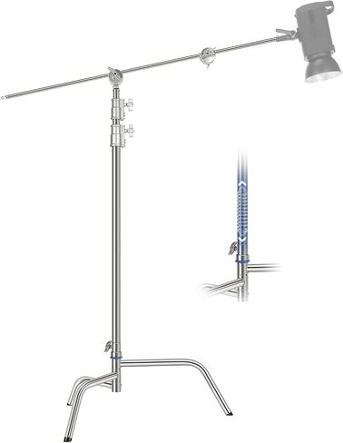 NEEWER Stainless Steel Heavy Duty C Stand with Swivel Casters, 43"-73"/110-186cm Photography Light Stand with 33"/83cm Boom Arm, 2 Grip Heads for Studio Monolight, Softbox, Reflector, SC186W | 43"-73"/110-186cm, Photography Light Stand, 33"/83cm Boom Arm, in Saudi Arabia