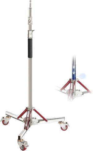 NEEWER Heavy Duty Stainless Steel Light Stand with Casters, 1-1/8" Junior Receiver, Spring Loaded 5/8" Baby Stud, Max Load 77lb, 7.9ft/240cm Junior Wheeled Stand for Studio Softbox Reflector, ST240SS in Kuwait