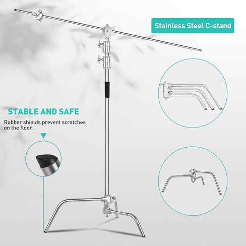 Heavy Duty C Stand 10.8ft/330cm with Boom Arm Sandbag Grips, 100% Stainless Steel Photography Light Stand Studio Monolight, Softbox, Reflector (Max Loading 44 Pounds in Kuwait