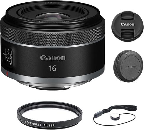 Canon RF16mm F2.8 STM Lens, Ultra Wide-Angle, Fixed Focal Length Prime Lens, Compatible with EOS R Series Mirrorless Cameras, Black | F/2.8, Stm Af, Full-Frame Eos R Compatible, 0.13 M Mfd, Ø43mm Filter, 165 G in Kuwait
