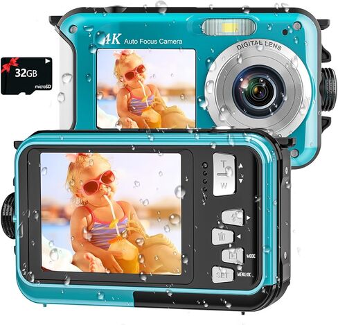 4K Underwater Camera 16FT Waterproof Camera with 32GB Card 64MP Autofocus Dual-Screen Selfie Underwater Camera for Snorkeling Waterproof Compact Floatable Digital Camera 1250mAh Battery Type-C in Kuwait