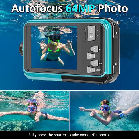 4K Underwater Camera 16FT Waterproof Camera with 32GB Card 64MP Autofocus Dual-Screen Selfie Underwater Camera for Snorkeling Waterproof Compact Floatable Digital Camera 1250mAh Battery Type-C in Kuwait