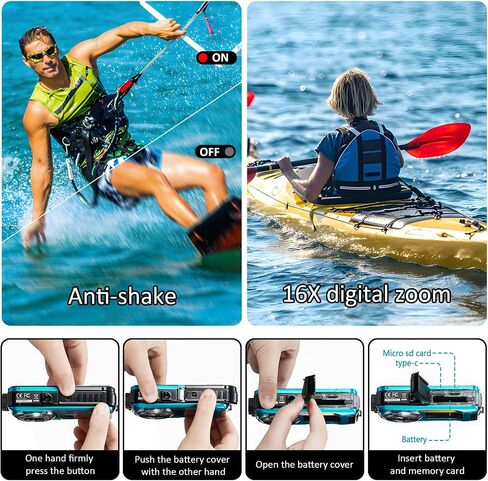 4K Underwater Camera 16FT Waterproof Camera with 32GB Card 64MP Autofocus Dual-Screen Selfie Underwater Camera for Snorkeling Waterproof Compact Floatable Digital Camera 1250mAh Battery Type-C in Kuwait