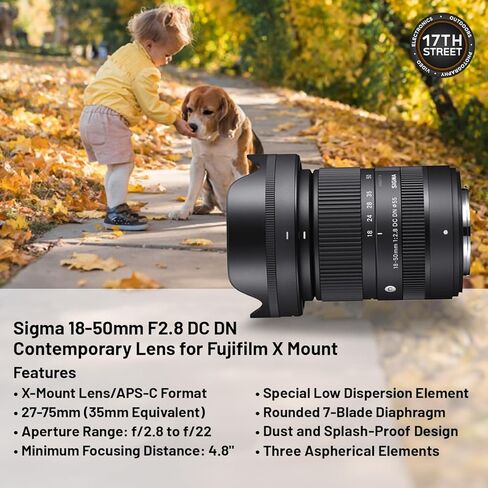 Sigma 18-50mm F2.8 DC DN Contemporary Lens for Fujifilm X Mount, Filter Kit | Sigma Bundle Includes Tiffen 55mm UV Protector Filter, SanDisk 128GB Extreme PRO UHS-I SDXC Memory Card and Camera Backpack in Kuwait