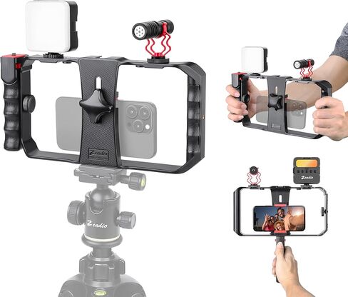 Zeadio Smartphone Video Rig, Phone Stabilizer Grip with a Detachable Side Handle, Universal Video Recording Cage, Compatible with All Smartphones for Vlogging Filmmaking Live Streaming in Kuwait