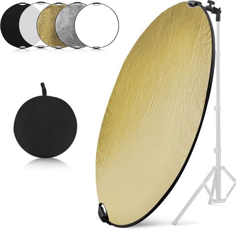 WELLMAKING 32'' Reflector Photography with tilt Adapter for Studio Outdoor | 80cm Light Reflector 5in1, Two 1/4" Grips, Collapsible with Bag High-End Coating Translucent, Silver, Gold, White and Black in Kuwait