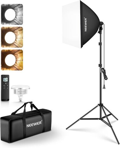 NEEWER 24"x24" Softbox Lighting Kit with Tripod Stand, 45W Bi Color 2.4G LED Bulb, 66' Remote Control 10 Channels 2900K-7000K 1400lx/1m CRI95 Studio Photography Video Recording Continuous Light, NK104 | 45W Bi Color 2.4G LED Bulb, Remote, 10 Channels, 290 in Kuwait