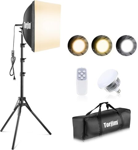 Torjim Softbox Photography Lighting Kit | 16" X 16" & 85W LED Studio Light | Soft Diffusion For Even Light | 3000-7500K Adjustable LED Bulbs for Studio Photo Video Recording Live Streaming Portraits in Kuwait