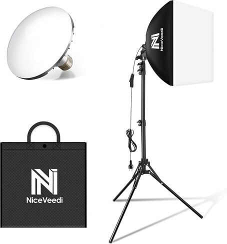 Softbox Lighting Kit, NiceVeedi 16'' x 16'' Softbox Photography Lighting Kit with 63" Tripod Stand & 5400K 450W Equivalent LED Bulb, Continuous Lighting for Photography/Video Record/Live Streaming in Kuwait