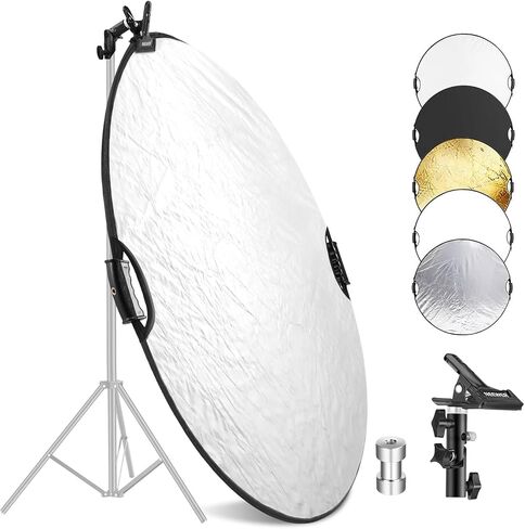 NEEWER 43"/110cm Light Reflector with Clamp & Hand Grips, 5 In 1 Collapsible Multi Disc Photography Reflector Translucent/Silver/Gold/White/Black with 3/8" Thread for Studio Outdoor Lighting, RF-110II in Kuwait
