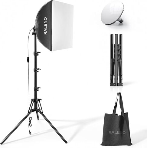 RALENO Softbox Photography Lighting Kit, 16'' x 16'' Softbox Lighting for TikTok with LED Bulb (50W | 5500K | 97 CRI | TLCI≥97), Continuous Light for Video Recording & Photography Shooting in Kuwait