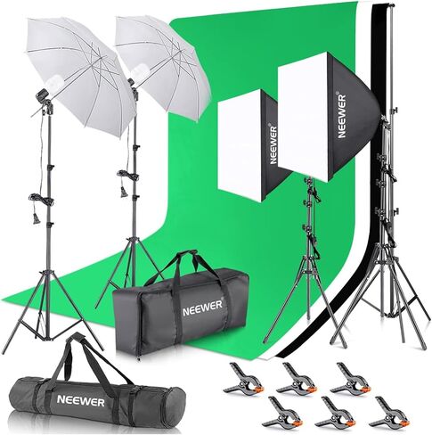 NEEWER Photography Lighting Kit with Backdrops,8.5x10ft Backdrop Stands,5700K 800W Equivalent 24W LED Umbrella Softbox Continuous Lighting,60cm Light Reflector, Photo Studio Equipment for Video Shoot in Kuwait