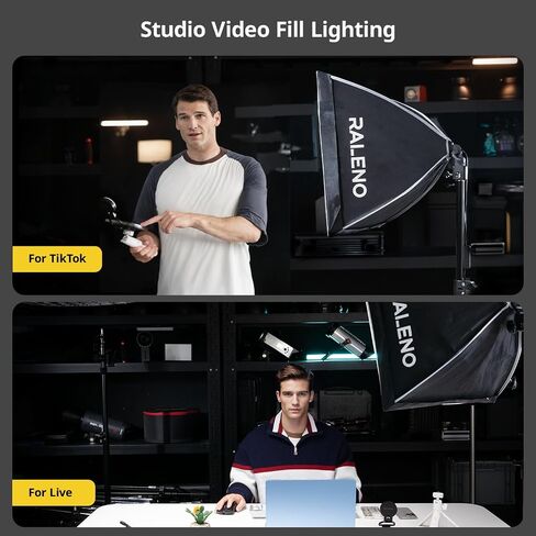 RALENO Softbox Photography Lighting Kit, 16'' x 16'' Softbox Lighting for TikTok with LED Bulb (50W | 5500K | 97 CRI | TLCI≥97), Continuous Light for Video Recording & Photography Shooting in Kuwait