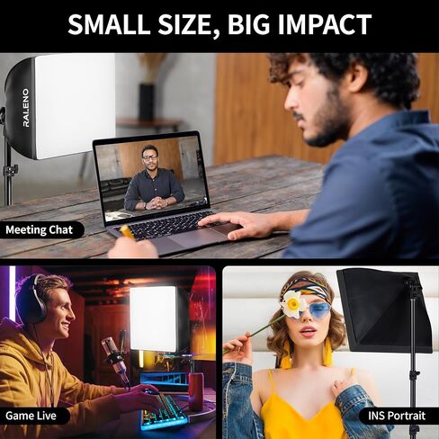 RALENO Softbox Photography Lighting Kit, 16'' x 16'' Softbox Lighting for TikTok with LED Bulb (50W | 5500K | 97 CRI | TLCI≥97), Continuous Light for Video Recording & Photography Shooting in Kuwait