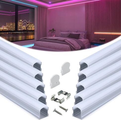 Muzata 10Pack 3.3FT/1M White Spotless LED Channel with Milky Diffuser U108 | Deep 17x14mm LED Aluminum Channel, U108 HW，Thick Milky Curved Diffuser, Spotless Lighting, Fits ≤12mm LED Strips in Kuwait