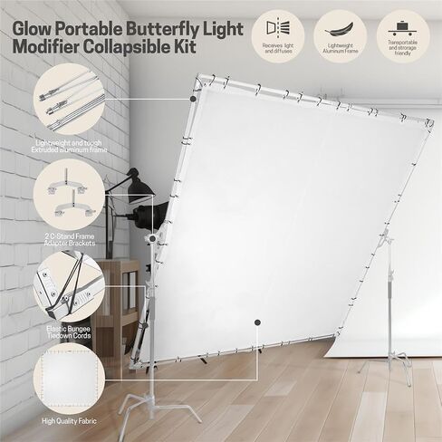 Glow 12x12' Butterfly Light Modifier Scrim Kit w/Lightweight Collapsible Aluminum Frame, White Diffuser Screen Fabric and Carry Case, Perfect for Still/Video Portrait Photography in Kuwait