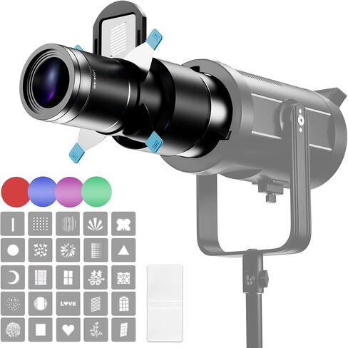 Soonpho Bowens Mount GOBO Projector Spotlight Optical Snoot Kit | Conical Spotlight Effect, 25 Gobos, 5 Color Filters, Compatible with Aputure Amaran Godox Neewer, for LED Video Light in Kuwait