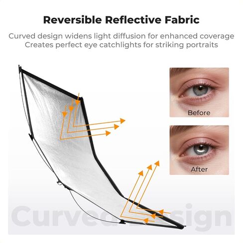 KK&F Concept 48"x26" Curved Reflector with Stand, Quick-Open, 4-in-1 | U-Shape Clamshell Reflector with Carrying Bag, for Studio Portrait & Video Shooting, Black/White/Silver/Gold LE10 in Kuwait