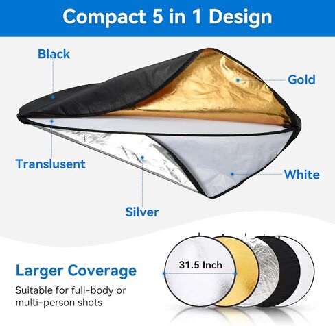 UTEBIT 35"x47" Photography Reflector with Stand, Include Clamp&Carrying Bag | 5-in-1 Oval Foldable Reflector, Translucent/Silver/Gold/White/Black Photography Reflector for Studio&Outdoor Lighting in Saudi Arabia