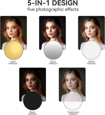 UTEBIT 35"x47" Photography Reflector with Stand, Include Clamp&Carrying Bag | 5-in-1 Oval Foldable Reflector, Translucent/Silver/Gold/White/Black Photography Reflector for Studio&Outdoor Lighting in Saudi Arabia