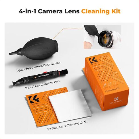 K&F CONCEPT 4-in-1 Camera Lens Cleaning Kit with Lens Cleaning Pen, Camera Air Blower, Microfiber Cleaning Cloth, Lens Cleaner Kit for Canon Nikon Pentax Sony DSLR Camera Lens Filter Cell Phones | Strong Blower, Multi Pen,Washable Reusable Microfiber Clot in Kuwait