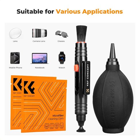 K&F CONCEPT 4-in-1 Camera Lens Cleaning Kit with Lens Cleaning Pen, Camera Air Blower, Microfiber Cleaning Cloth, Lens Cleaner Kit for Canon Nikon Pentax Sony DSLR Camera Lens Filter Cell Phones | Strong Blower, Multi Pen,Washable Reusable Microfiber Clot in Kuwait