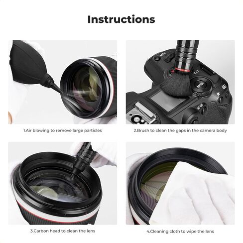 K&F CONCEPT 4-in-1 Camera Lens Cleaning Kit with Lens Cleaning Pen, Camera Air Blower, Microfiber Cleaning Cloth, Lens Cleaner Kit for Canon Nikon Pentax Sony DSLR Camera Lens Filter Cell Phones | Strong Blower, Multi Pen,Washable Reusable Microfiber Clot in Kuwait