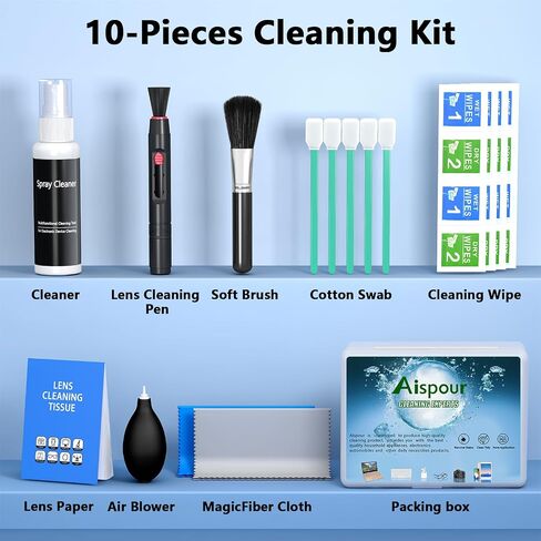 Aispour Camera Lens Cleaning Kit, 10-in-1 Camera Cleaning Kit | Camera Lens Cleaner and Camera Accessories, Includes Lens Cleaning Kit/Lens Cleaner/Lens Cleaning Pen/Soft Brush in Saudi Arabia