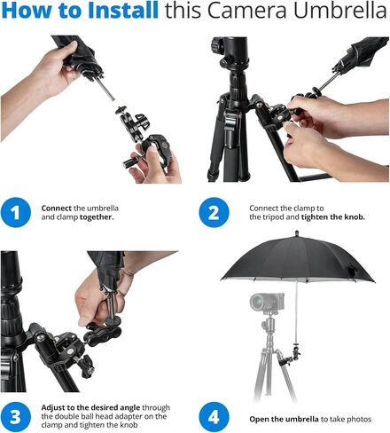 25.6" Camera Tripod Umbrella with Super Clamp for Mirrorless Camera Xbotgo | 360° Adjustable,Weather Guard Umbrella Sunshade,for Canon Nikon Sony Fujifilm Xbotgo Falcon Cameras Outdoor Photographing in Saudi Arabia