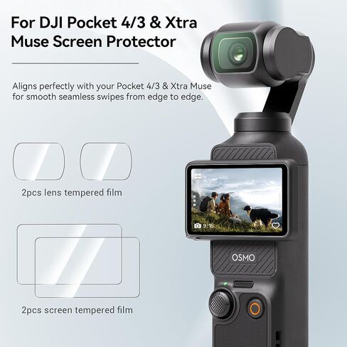 CYNOVA DJI Osmo Pocket 4/3 Screen Protector, Osmo Pocket 3/4 Lens Protector for DJI Osmo Pocket 3/4 Accessories with Tempered Glass LCD Display Film, Ultra HD, 9H Hardness, Scratch Resistant in Kuwait