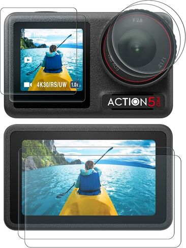 AMAZEAR Lens Screen Protector for DJI Osmo Action 5 Pro (2 Sets), Action5 Pro Accessories Tempered Glass Protector OLED Display, Ultra HD, 9H, Scratch Resistant, Bubble-Free(TGP & Lens Caps) in Kuwait