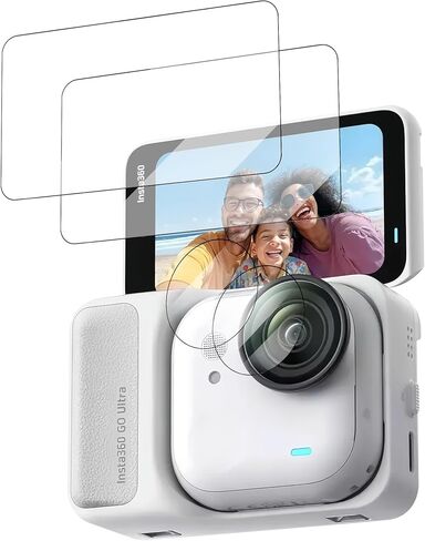 Lens Screen Protector for Insta360 Go Ultra (2 Sets), High Definition Tempered Glass Hardness Screen Protector for Insta 360 GO Ultra Accessories with Auxiliary Suction Cup, Hydrophobic,Oleophobic Coating,Anti-Scratch,Easy Installation in Kuwait