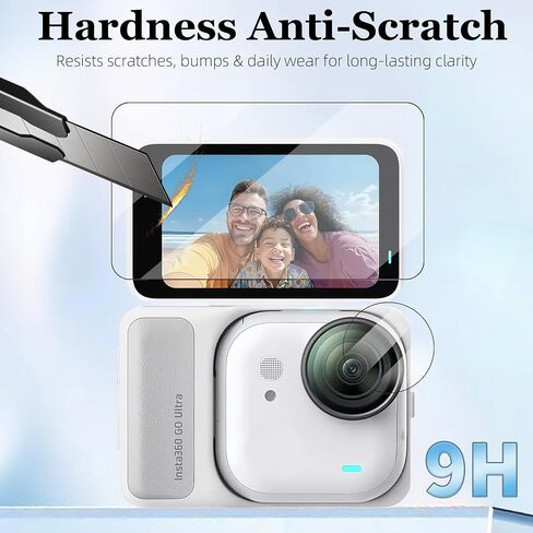 Lens Screen Protector for Insta360 Go Ultra (2 Sets), High Definition Tempered Glass Hardness Screen Protector for Insta 360 GO Ultra Accessories with Auxiliary Suction Cup, Hydrophobic,Oleophobic Coating,Anti-Scratch,Easy Installation in Kuwait