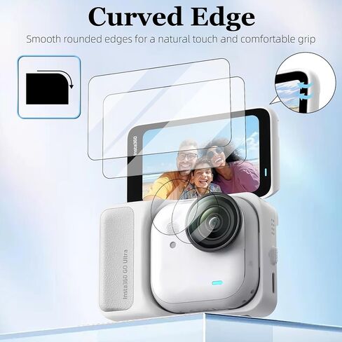 Lens Screen Protector for Insta360 Go Ultra (2 Sets), High Definition Tempered Glass Hardness Screen Protector for Insta 360 GO Ultra Accessories with Auxiliary Suction Cup, Hydrophobic,Oleophobic Coating,Anti-Scratch,Easy Installation in Kuwait
