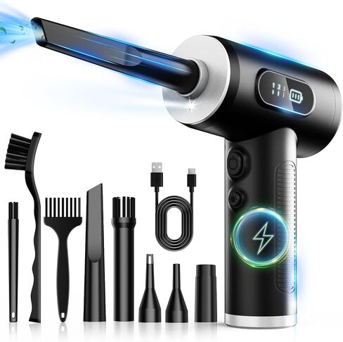 FRESMOL Compressed Air Duster, Rechargeable Cordless Electric Air Blower | 3-Gear Adjustable, 100000RPM, Smart LED Display, LED Light, Keyboard, PC, Car, Home Cleaning, Replaces Canned Air, Grey in Kuwait