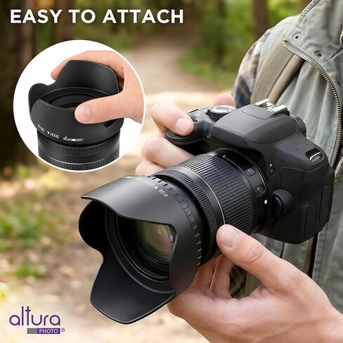 Altura Photo 58mm Camera Lens Hood for Canon Rebel T7, T6, EOS Accessories | Blocks Glare & Protects Your Lens from Bumps, Easy Snap-On Fit in Kuwait