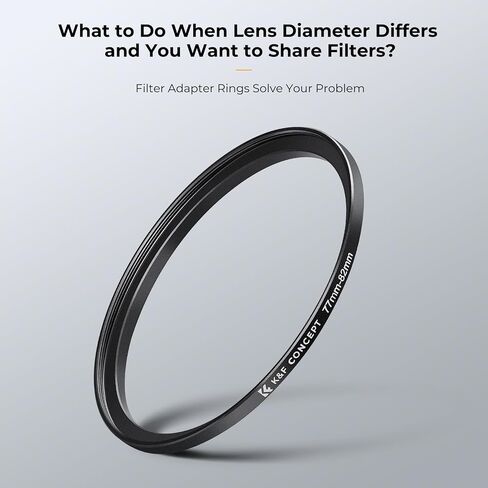 K&F CONCEPT 18 Pieces Filter Ring Adapter Set | Camera Lens Filter Metal Stepping Rings Kit (Includes 9pcs Step Up Ring Set + 9pcs Step Down Ring Set) Black-FP710 in Kuwait