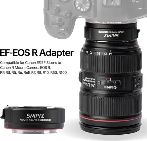 Lens Mount Adapter EF-EOS R Auto-Focus Lens Converter Compatible with Canon EF/EF-S Lens for Canon R Mount Camera EOS R, RP, R3, R5, R6, R6II, R7, R8, R10, R50, R100 in Kuwait