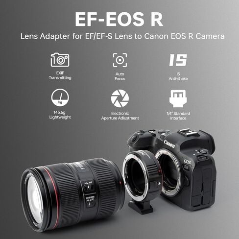 Lens Mount Adapter EF-EOS R Auto-Focus Lens Converter Compatible with Canon EF/EF-S Lens for Canon R Mount Camera EOS R, RP, R3, R5, R6, R6II, R7, R8, R10, R50, R100 in Kuwait