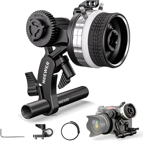 NEEWER Mini Follow Focus with A/B Stops, Lens Gear Ring, 15mm Rod & Rod Clamp for Cinema Camera, DSLR/Mirrorless Camera, Compatible with Lens Diameter Up to 114mm, PG001 (Silver) in Kuwait