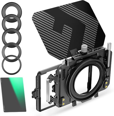 K&F CONCEPT Matte Box with Top Flag + ND8 kit, with Portable Case & Rings | DSLR Mattebox + ND8 kit with Carbon Fiber Top Flag & Square Filters Trays & Portable Case, for 67/72/77/82/95mm Lenses-FM703 in Kuwait
