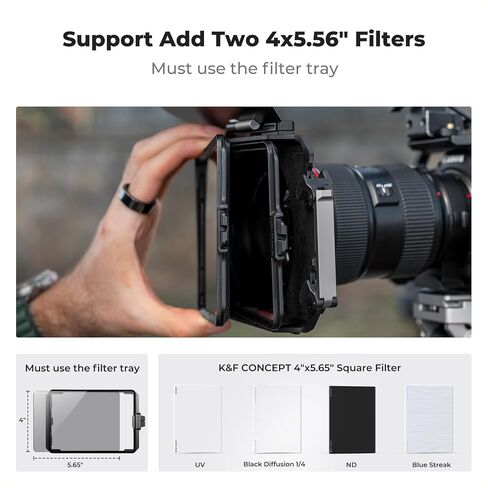 K&F CONCEPT Matte Box with Top Flag + ND8 kit, with Portable Case & Rings | DSLR Mattebox + ND8 kit with Carbon Fiber Top Flag & Square Filters Trays & Portable Case, for 67/72/77/82/95mm Lenses-FM703 in Kuwait