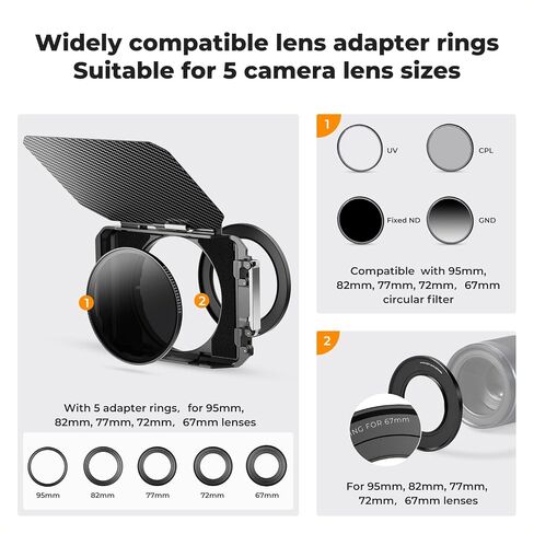 K&F CONCEPT Matte Box with Top Flag + ND8 kit, with Portable Case & Rings | DSLR Mattebox + ND8 kit with Carbon Fiber Top Flag & Square Filters Trays & Portable Case, for 67/72/77/82/95mm Lenses-FM703 in Kuwait