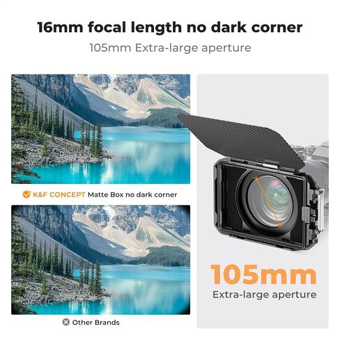 K&F CONCEPT Matte Box with Top Flag + ND8 kit, with Portable Case & Rings | DSLR Mattebox + ND8 kit with Carbon Fiber Top Flag & Square Filters Trays & Portable Case, for 67/72/77/82/95mm Lenses-FM703 in Kuwait