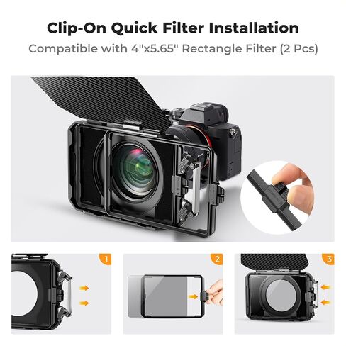 K&F CONCEPT Matte Box with Top Flag + ND8 kit, with Portable Case & Rings | DSLR Mattebox + ND8 kit with Carbon Fiber Top Flag & Square Filters Trays & Portable Case, for 67/72/77/82/95mm Lenses-FM703 in Kuwait