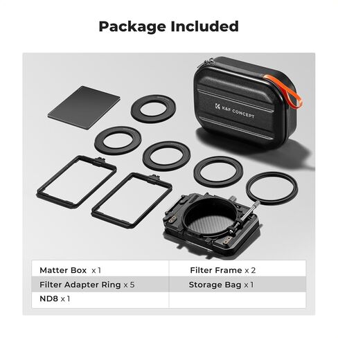 K&F CONCEPT Matte Box with Top Flag + ND8 kit, with Portable Case & Rings | DSLR Mattebox + ND8 kit with Carbon Fiber Top Flag & Square Filters Trays & Portable Case, for 67/72/77/82/95mm Lenses-FM703 in Kuwait