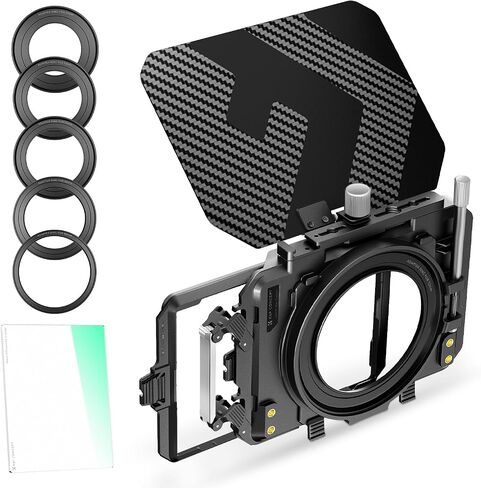 K&F CONCEPT Matte Box +Black Diffusion 1/4 Filter Kit, with Portable Case | DSLR Mattebox +Black Diffusion 1/4 kit with Top Flag & Square Filter Trays & Portable Case, for 67/72/77/82/95mm Lenses-FM703 in Kuwait